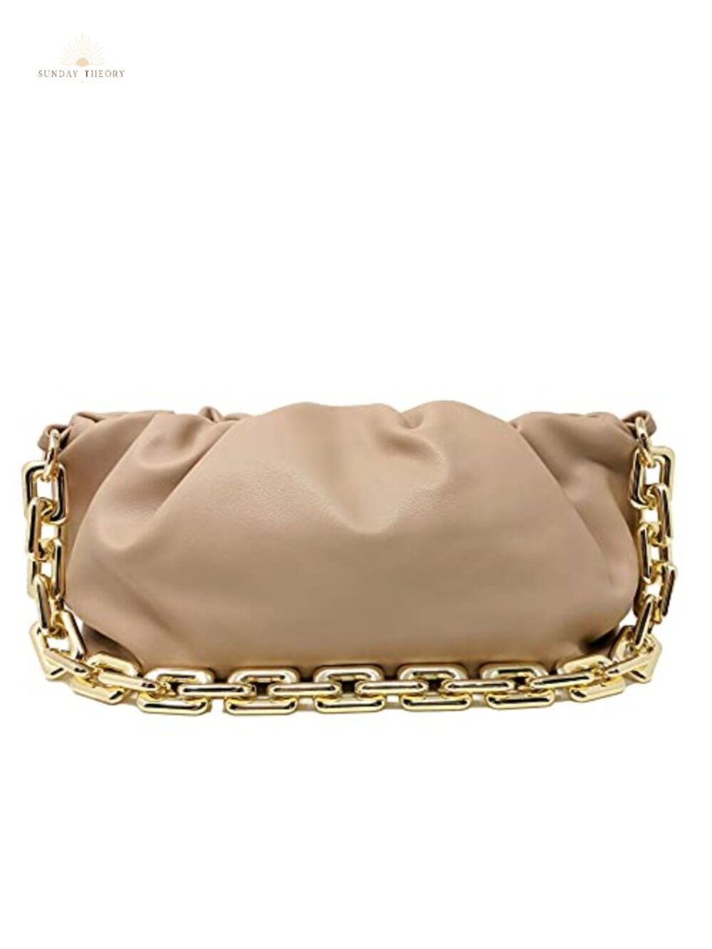 Cloud-Shaped Faux Leather Clutch with Chain Strap Ruched Pouch Shoulder Bag